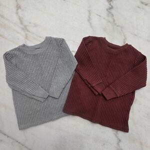 Garanimals Thermal Shirt Lot Boys 2T Gray Burgundy Long Sleeve Waffle Knit Layer